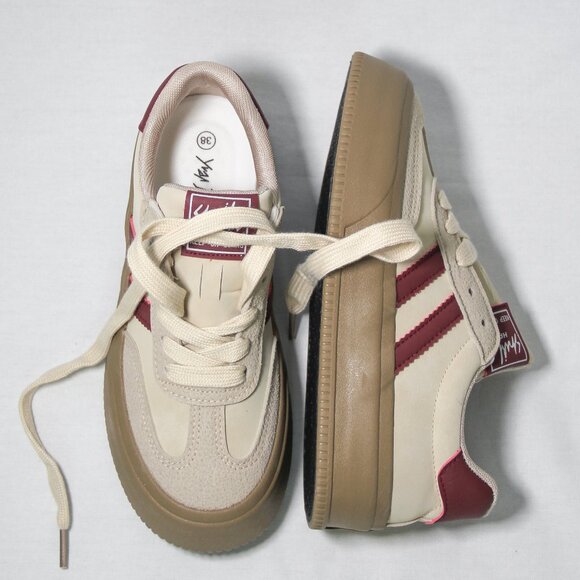 Essen Beige and Burgundy, Platform Germany Army Sneakers, Stylish & Comfortable - Picture 3 of 6